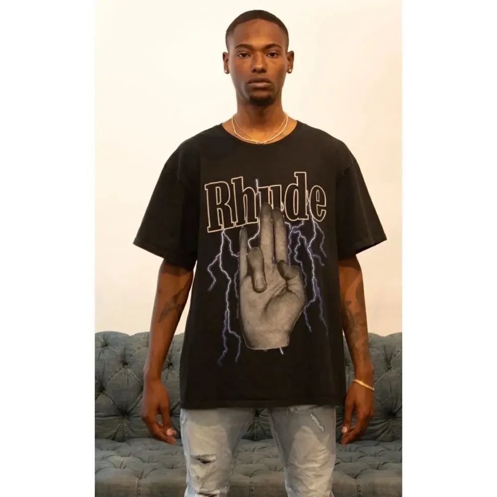 Rhude Shocker Tee in Washed Gray size M